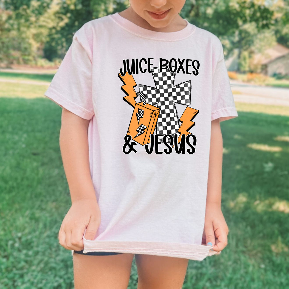 Juice Boxes Jesus Youth Tee - Drippin' Faith, Christian Drip for Young Ones, Gospel Meets Graphic Streetwear - Youth Comfort Colors Garment-Dyed Heavyweight T-Shirt