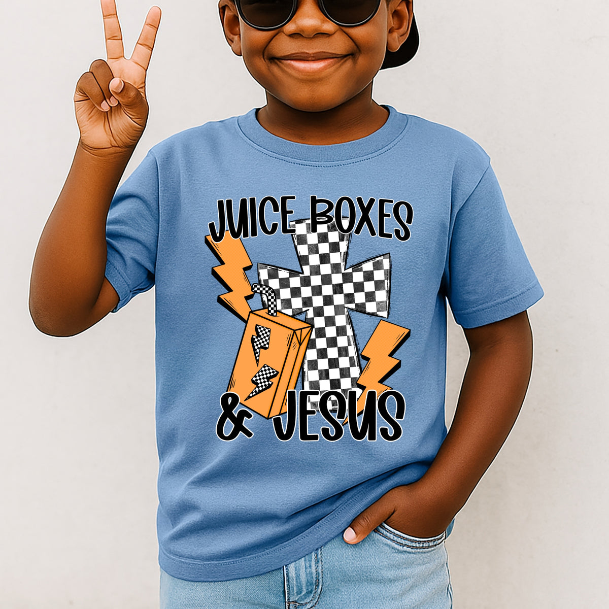 Juice Boxes Jesus Youth Tee - Drippin' Faith, Christian Drip for Young Ones, Gospel Meets Graphic Streetwear - Youth Comfort Colors Garment-Dyed Heavyweight T-Shirt