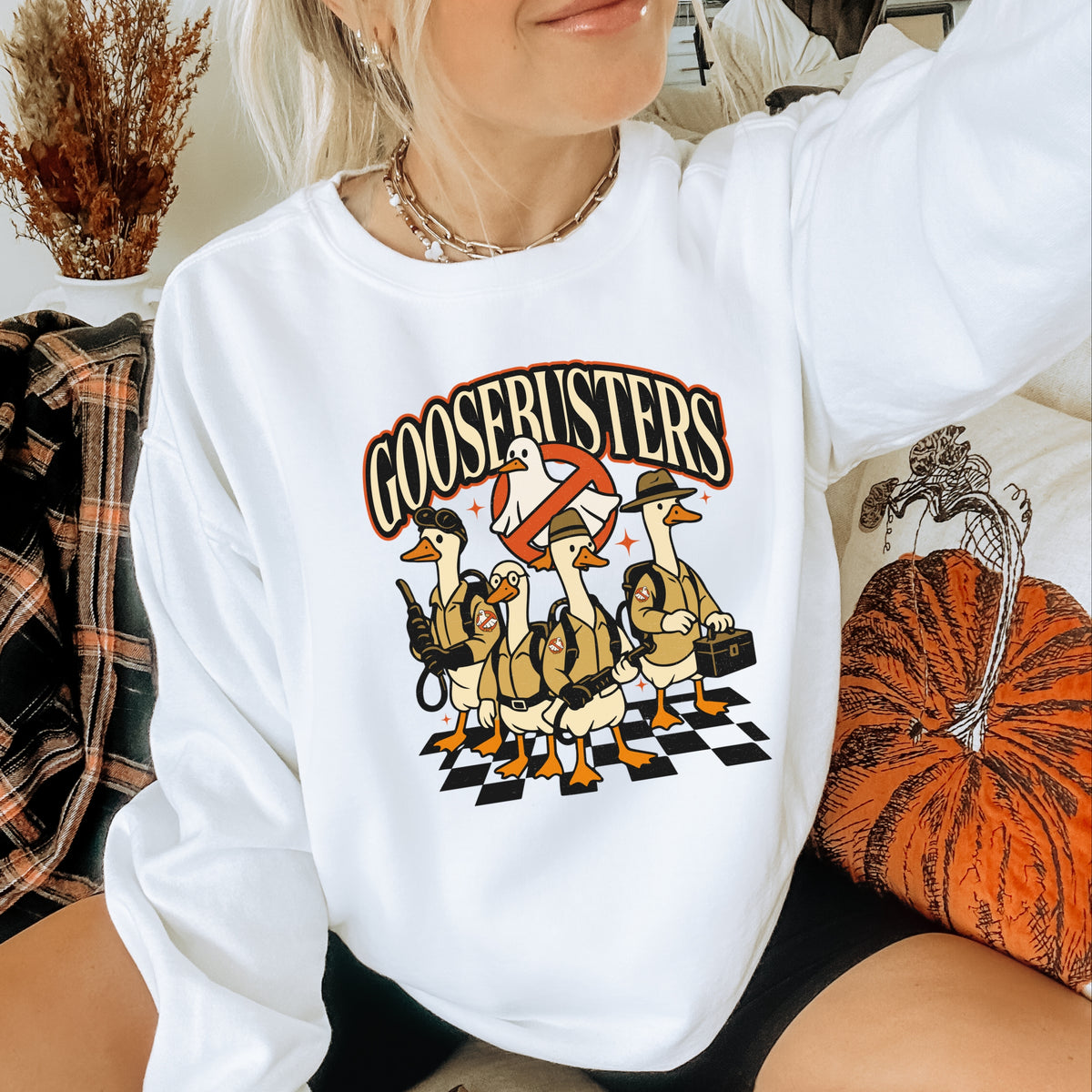Halloween Goose Busters Squad, funny Halloween Shirts Group - Adult Crewneck Sweatshirt
