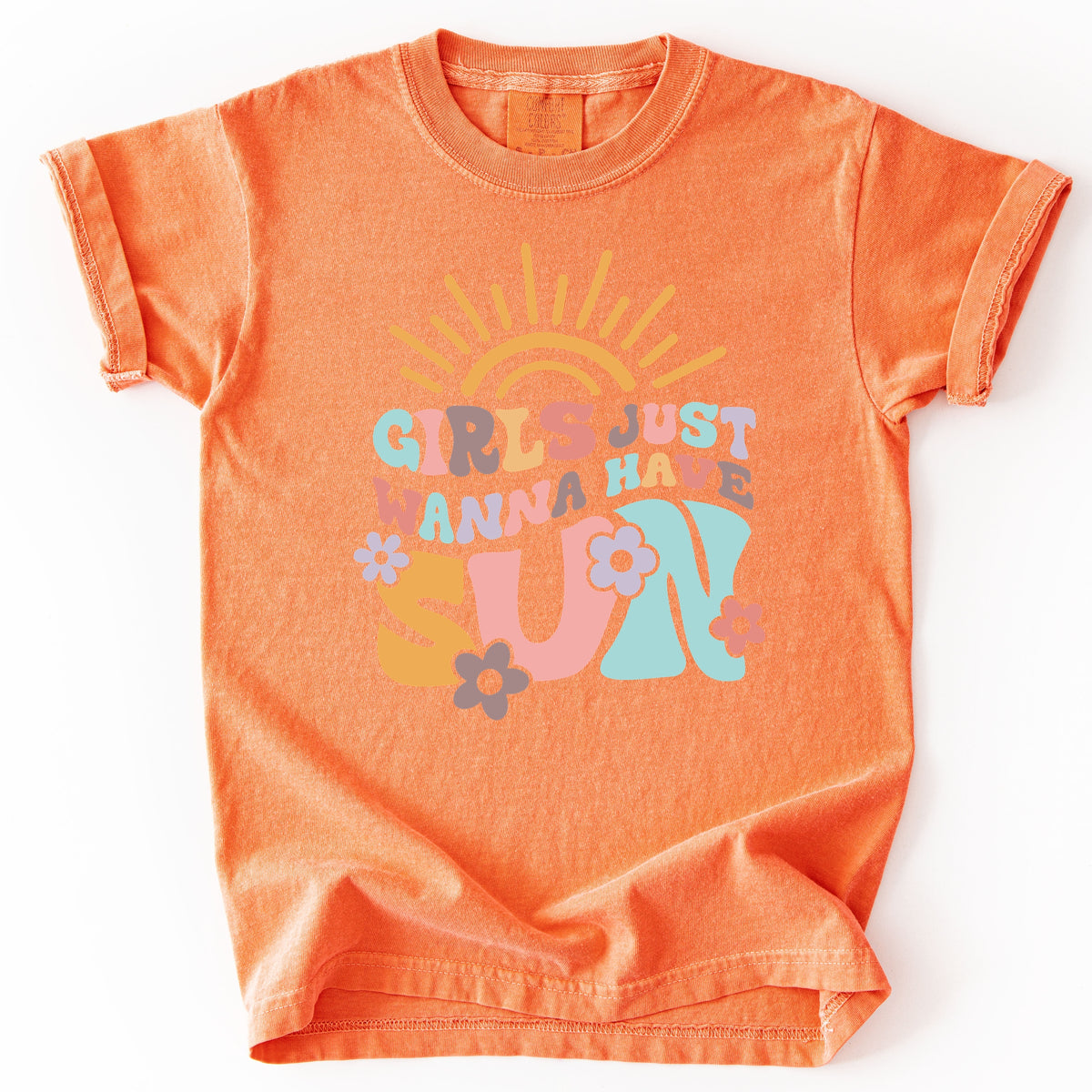 Girls Just Wanna Have Sun Youth Printed Tee – Kids Summer Beach Vibes, Vacation Themed Shirts, Beachwear Top - Youth Comfort Colors Garment-Dyed Heavyweight T-Shirt