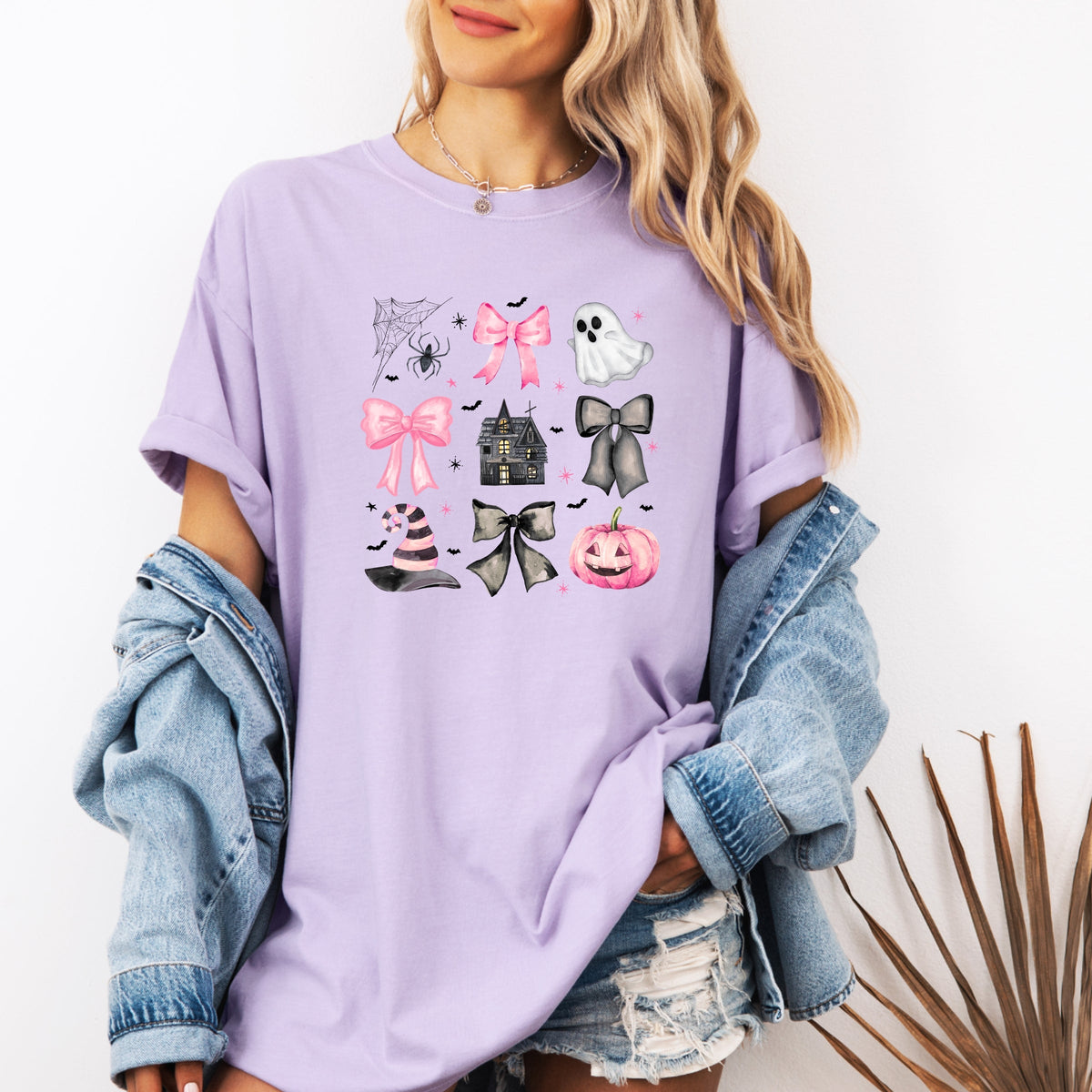 Imperial The Label Spooky Bows Pumpkins and Witch Vibes Printed Comfort Colors T-Shirt 