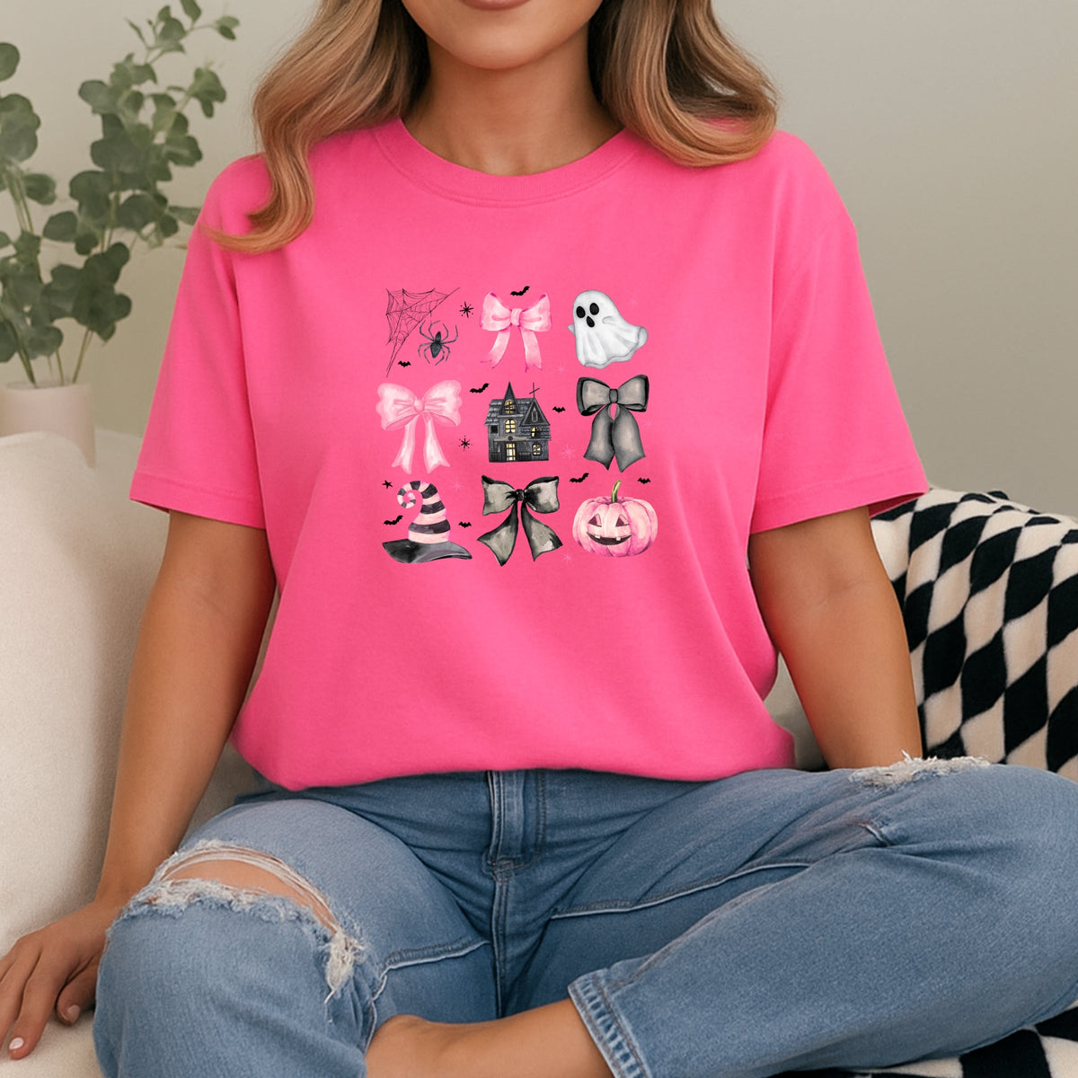 Imperial The Label Spooky Bows Pumpkins and Witch Vibes Printed Comfort Colors T-Shirt 