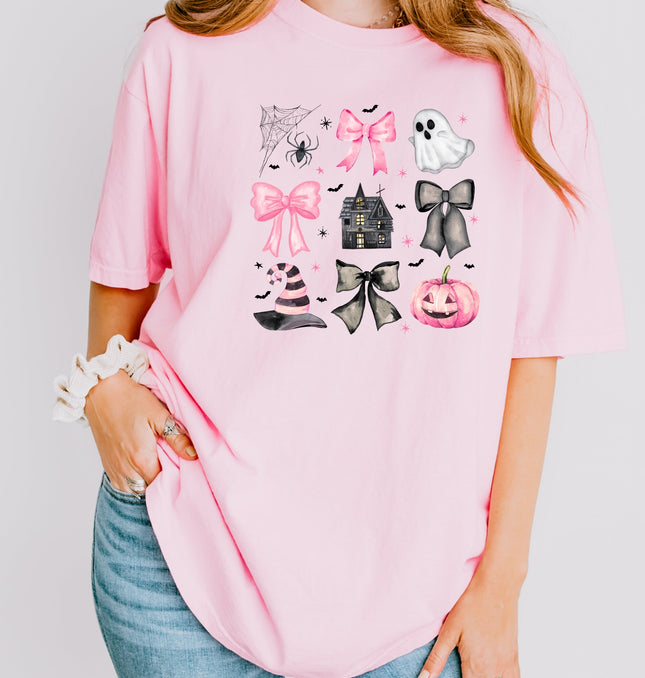 Imperial The Label Spooky Bows Pumpkins and Witch Vibes Printed Comfort Colors T-Shirt 