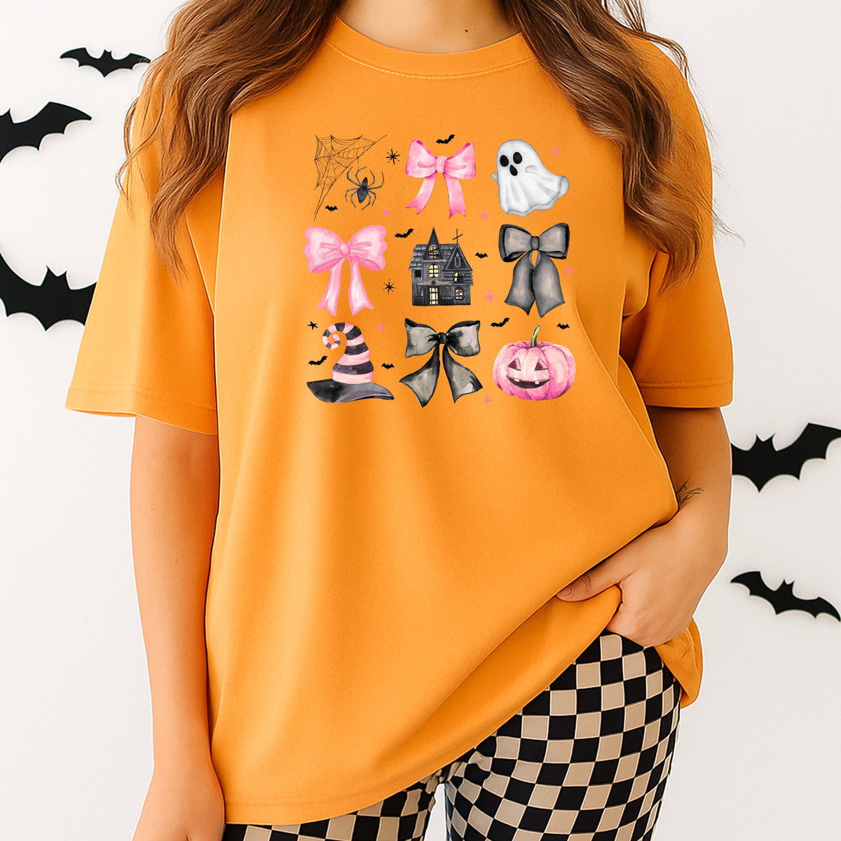 Imperial The Label Spooky Bows Pumpkins and Witch Vibes Printed Comfort Colors T-Shirt 
