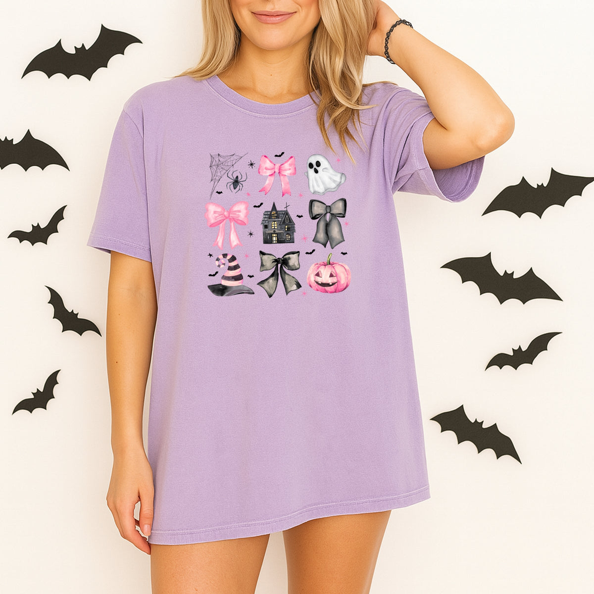 Imperial The Label Spooky Bows Pumpkins and Witch Vibes Printed Comfort Colors T-Shirt 