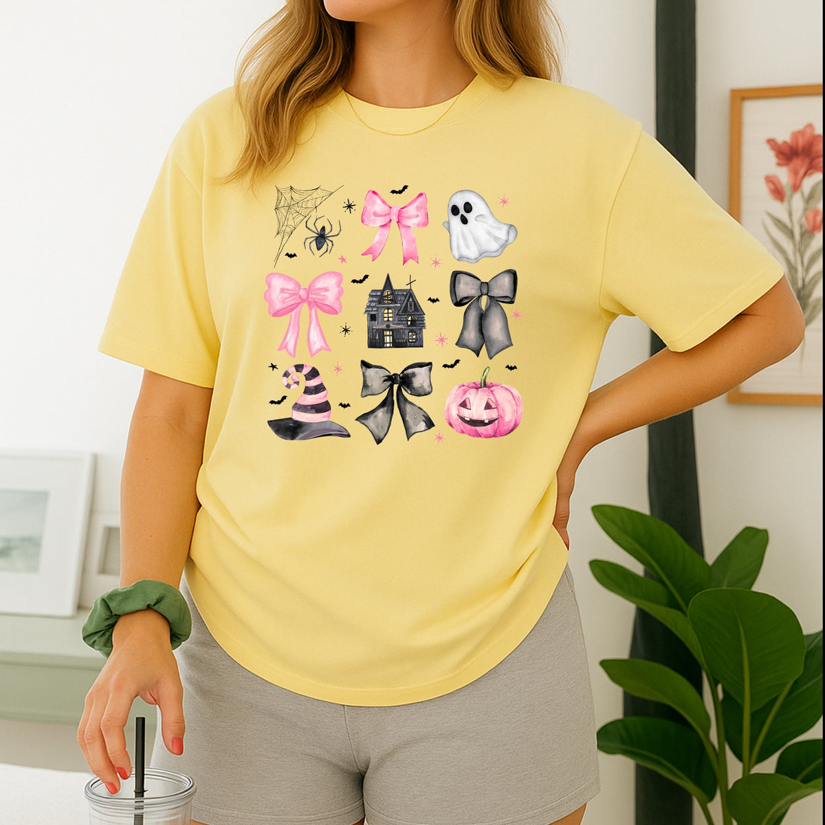 Imperial The Label Spooky Bows Pumpkins and Witch Vibes Printed Comfort Colors T-Shirt 