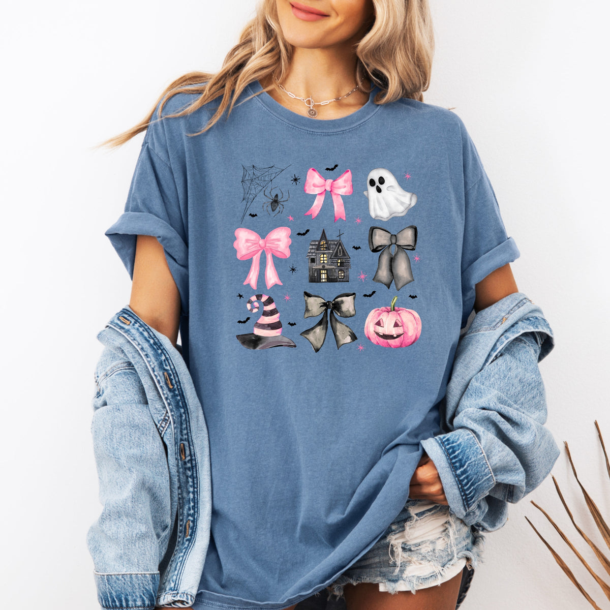 Imperial The Label Spooky Bows Pumpkins and Witch Vibes Printed Comfort Colors T-Shirt 