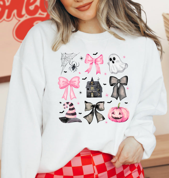 Spooky Bows Pumpkins and Witch Vibes - Adult Crewneck Sweatshirt