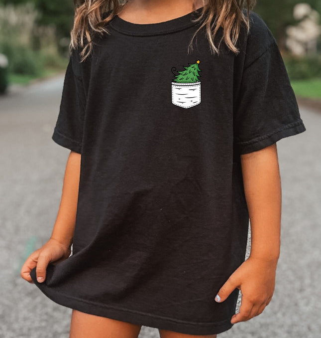 Christmas Tree Pocket Print Kids - Youth Comfort Colors T-Shirt