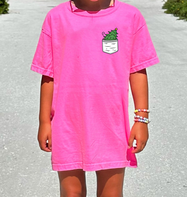 Christmas Tree Pocket Print Kids - Youth Comfort Colors T-Shirt