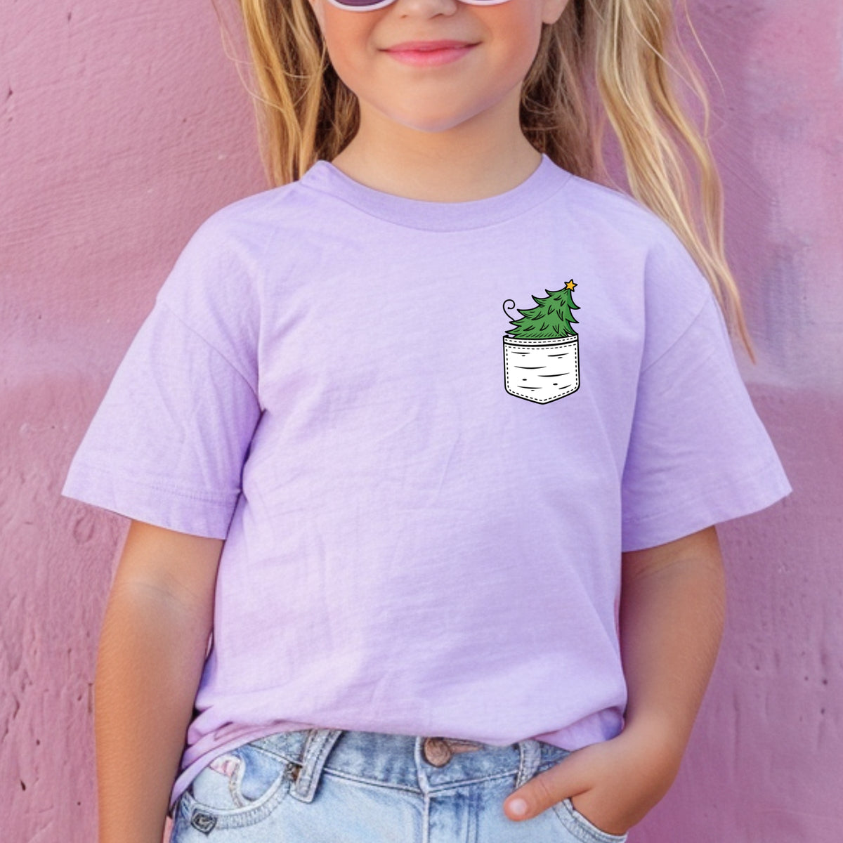 Christmas Tree Pocket Print Kids - Youth Comfort Colors T-Shirt