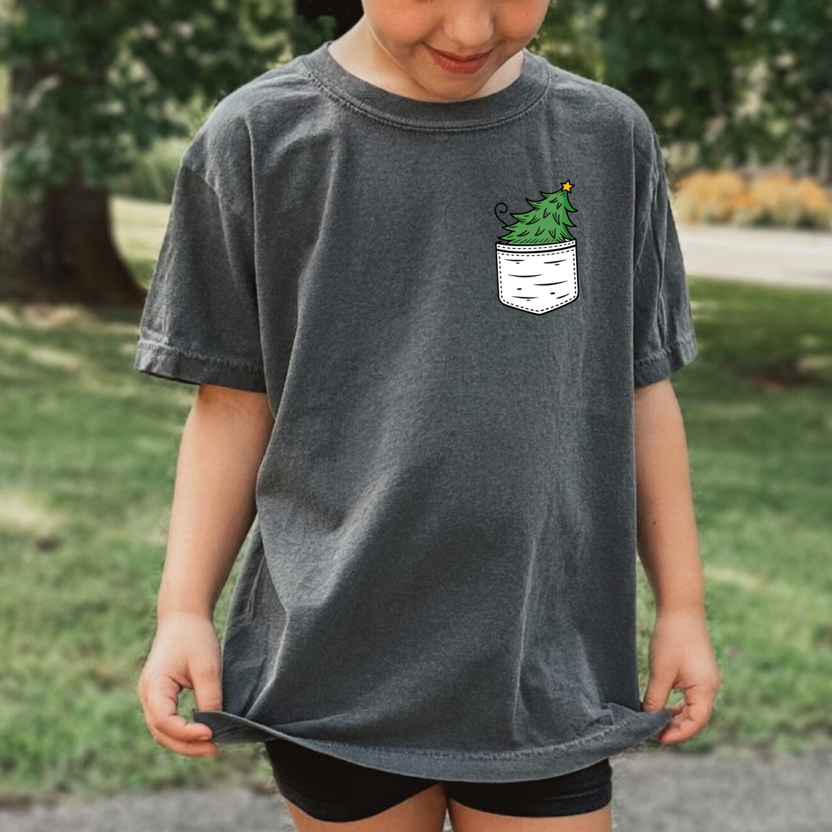 Christmas Tree Pocket Print Kids - Youth Comfort Colors T-Shirt
