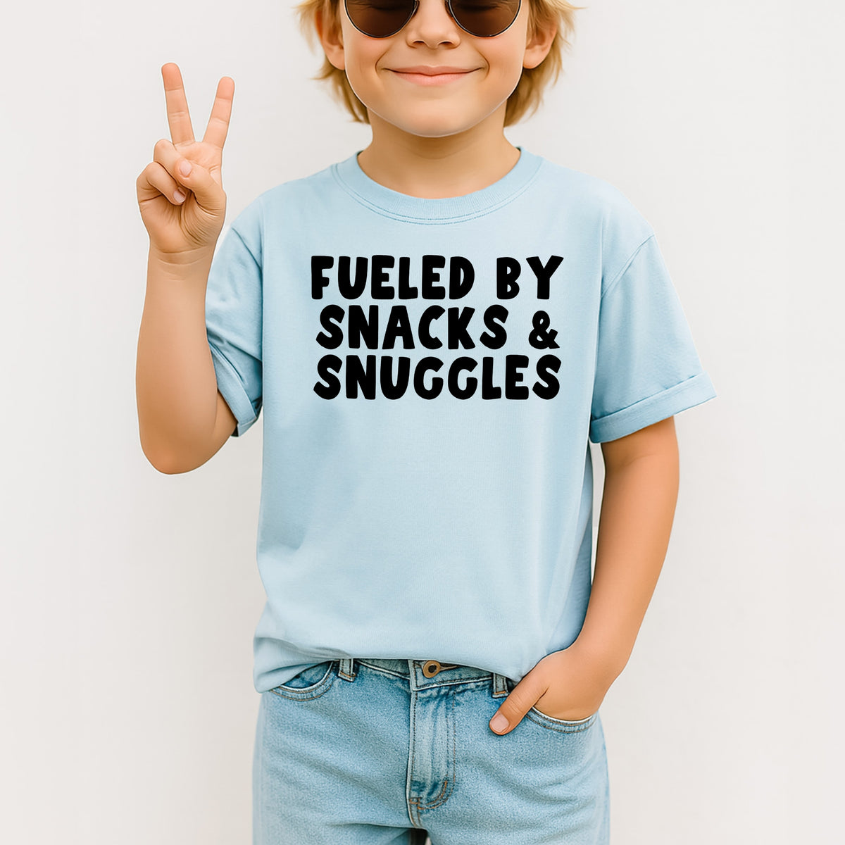 Fueled By Snacks Snuggles – Cute Kid's Tee for Everyday Wear, Playful Toddler Shirt, Trendy Outfit for Little Ones - Youth Comfort Colors Garment-Dyed Heavyweight T-Shirt