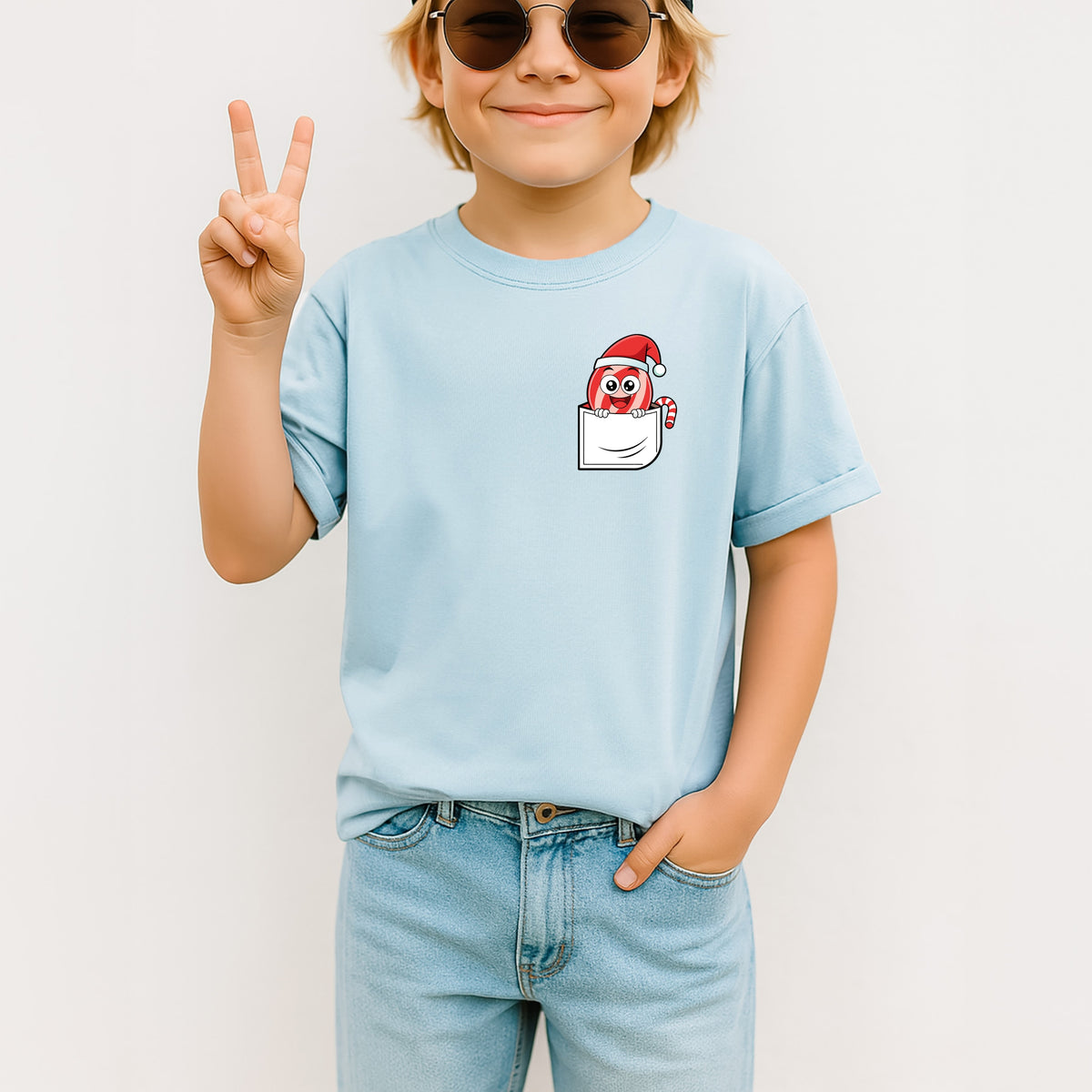 Christmas Candy Pocket Print Kids - Youth Comfort Colors T-Shirt