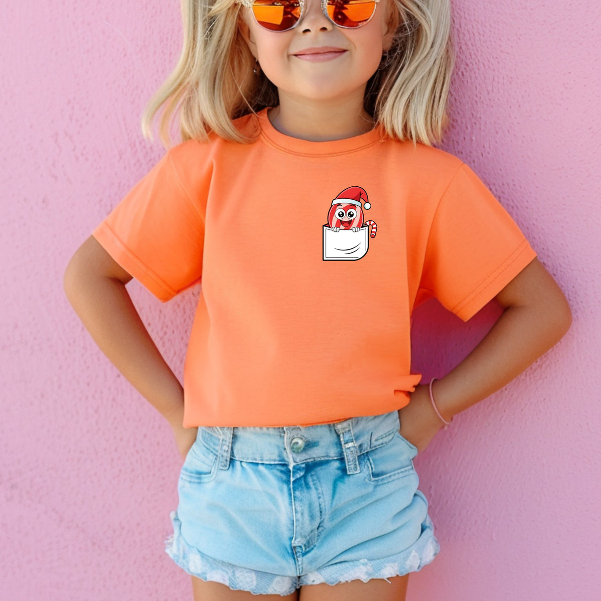 Christmas Candy Pocket Print Kids - Youth Comfort Colors T-Shirt