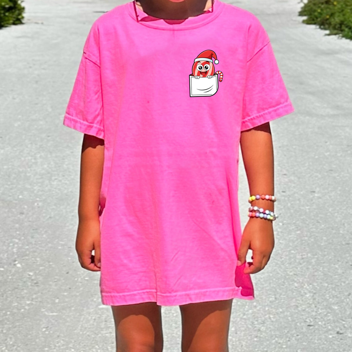 Christmas Candy Pocket Print Kids - Youth Comfort Colors T-Shirt