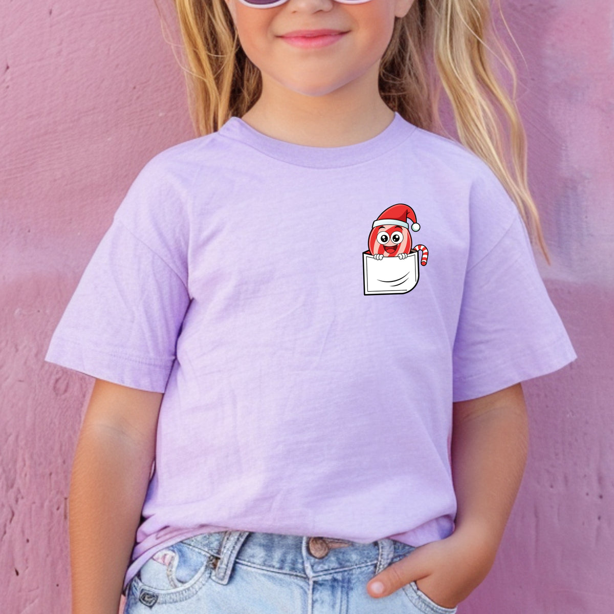Christmas Candy Pocket Print Kids - Youth Comfort Colors T-Shirt