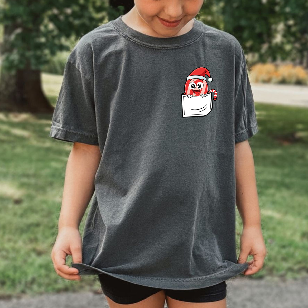 Christmas Candy Pocket Print Kids - Youth Comfort Colors T-Shirt