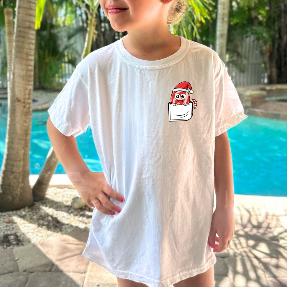 Christmas Candy Pocket Print Kids - Youth Comfort Colors T-Shirt