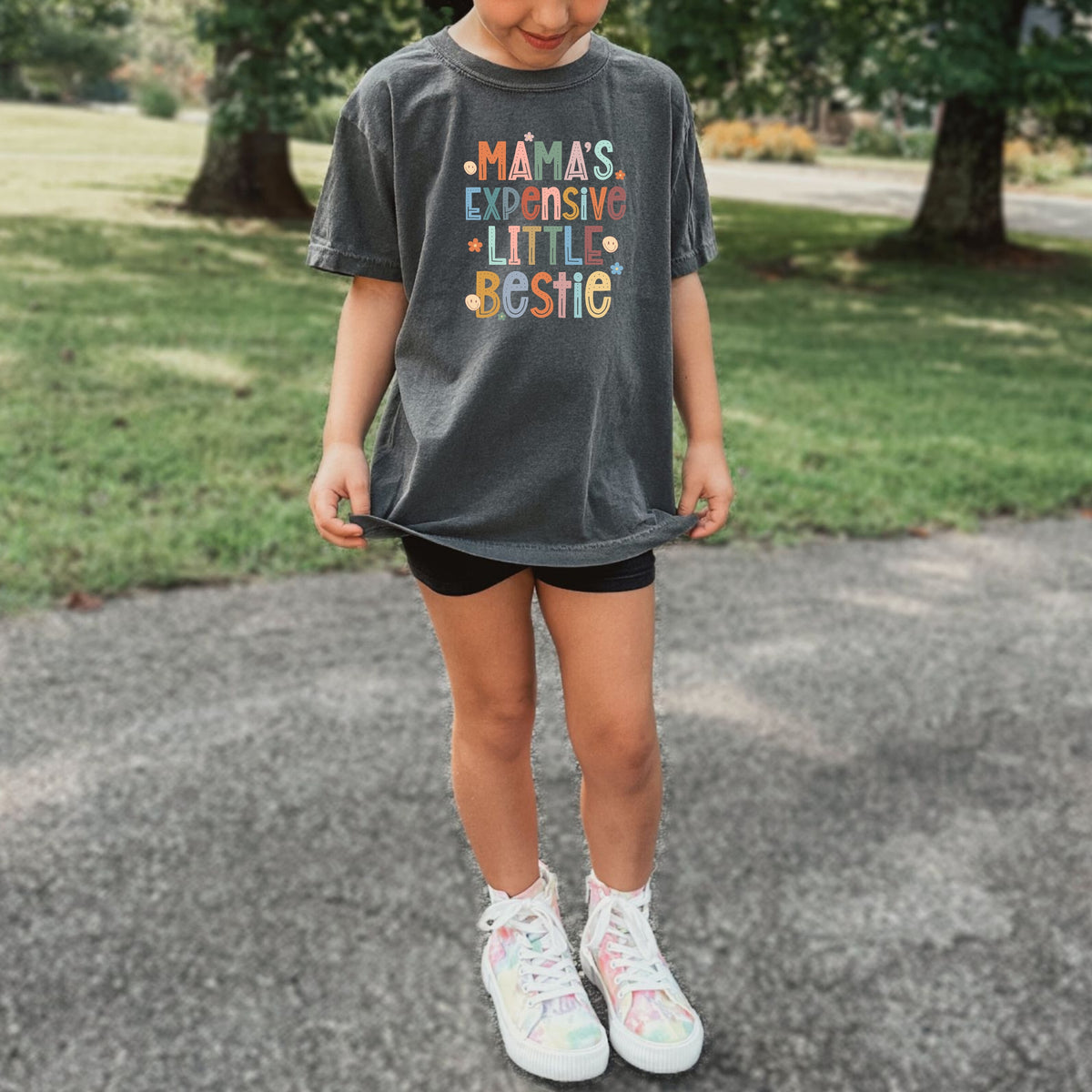 Mama's Expensive Little Bestie Printed Tee - Mama’s Little Diva, Funny Toddler Tee, Stylish Baby Gift - Youth Comfort Colors Garment-Dyed Heavyweight T-Shirt