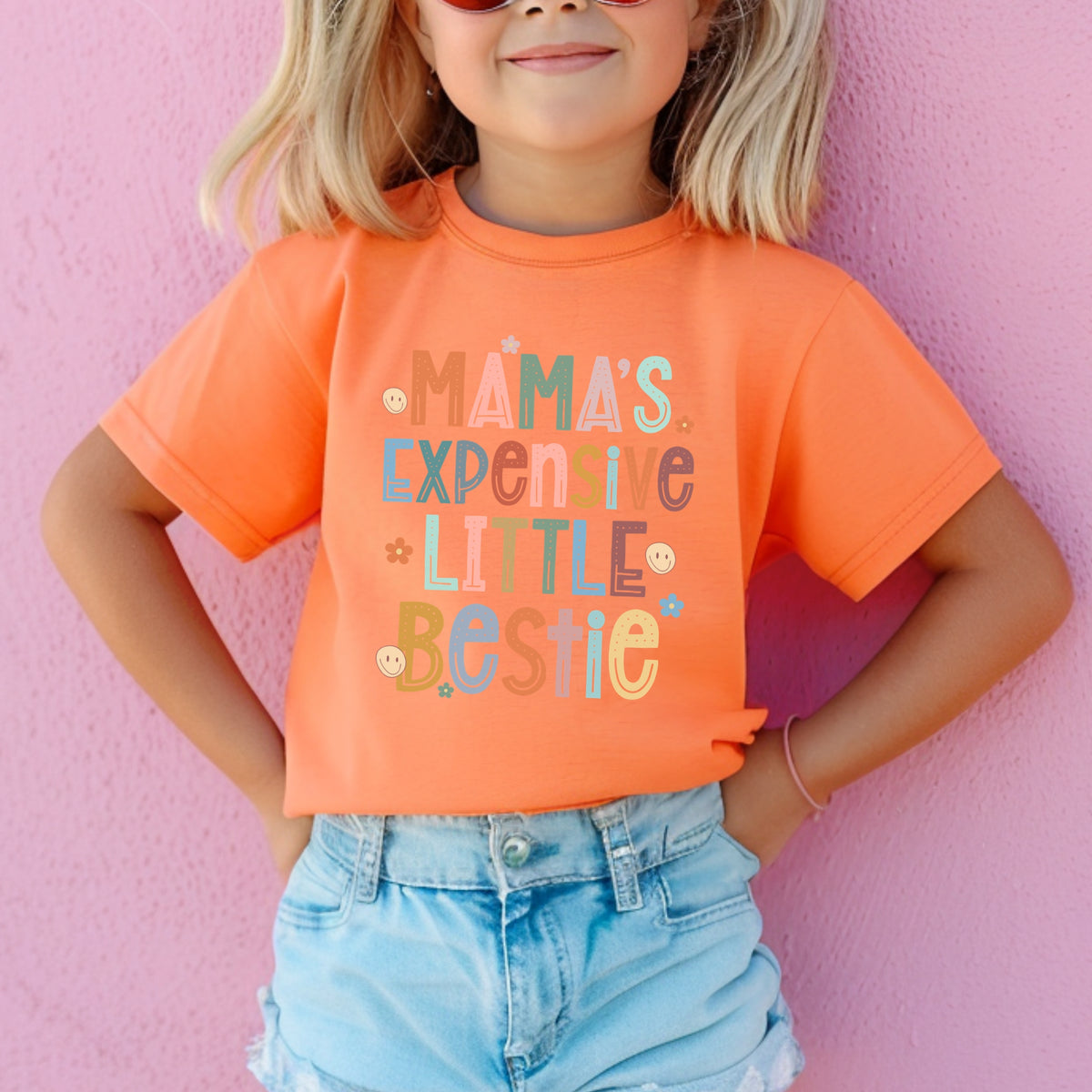 Mama's Expensive Little Bestie Printed Tee - Mama’s Little Diva, Funny Toddler Tee, Stylish Baby Gift - Youth Comfort Colors Garment-Dyed Heavyweight T-Shirt