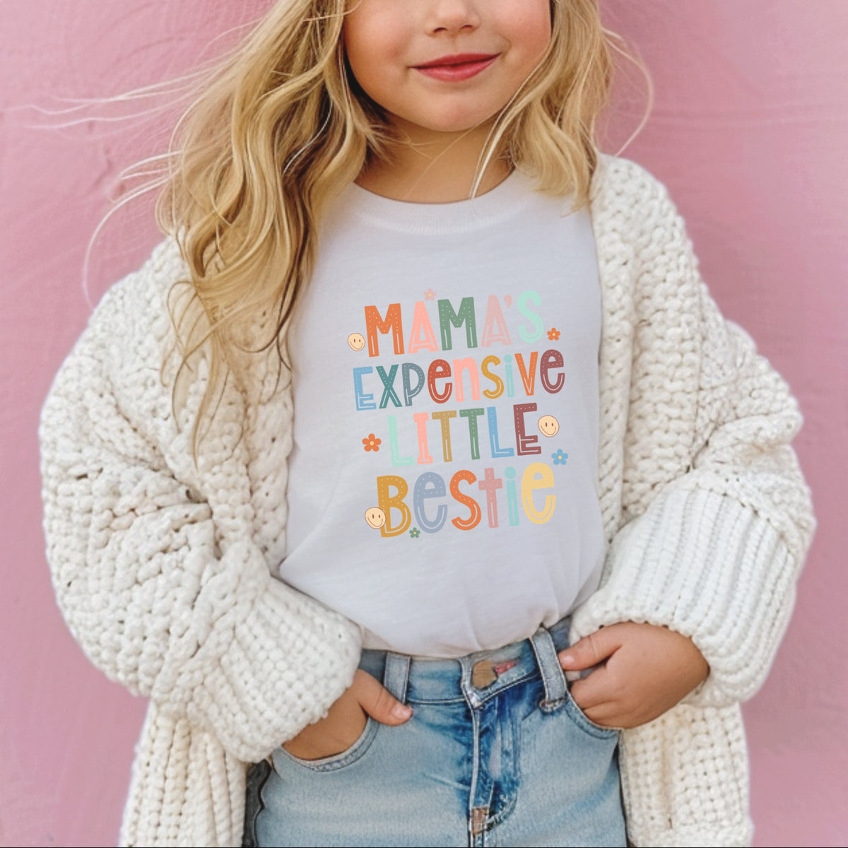 Mama's Expensive Little Bestie Printed Tee - Mama’s Little Diva, Funny Toddler Tee, Stylish Baby Gift - Youth Comfort Colors Garment-Dyed Heavyweight T-Shirt