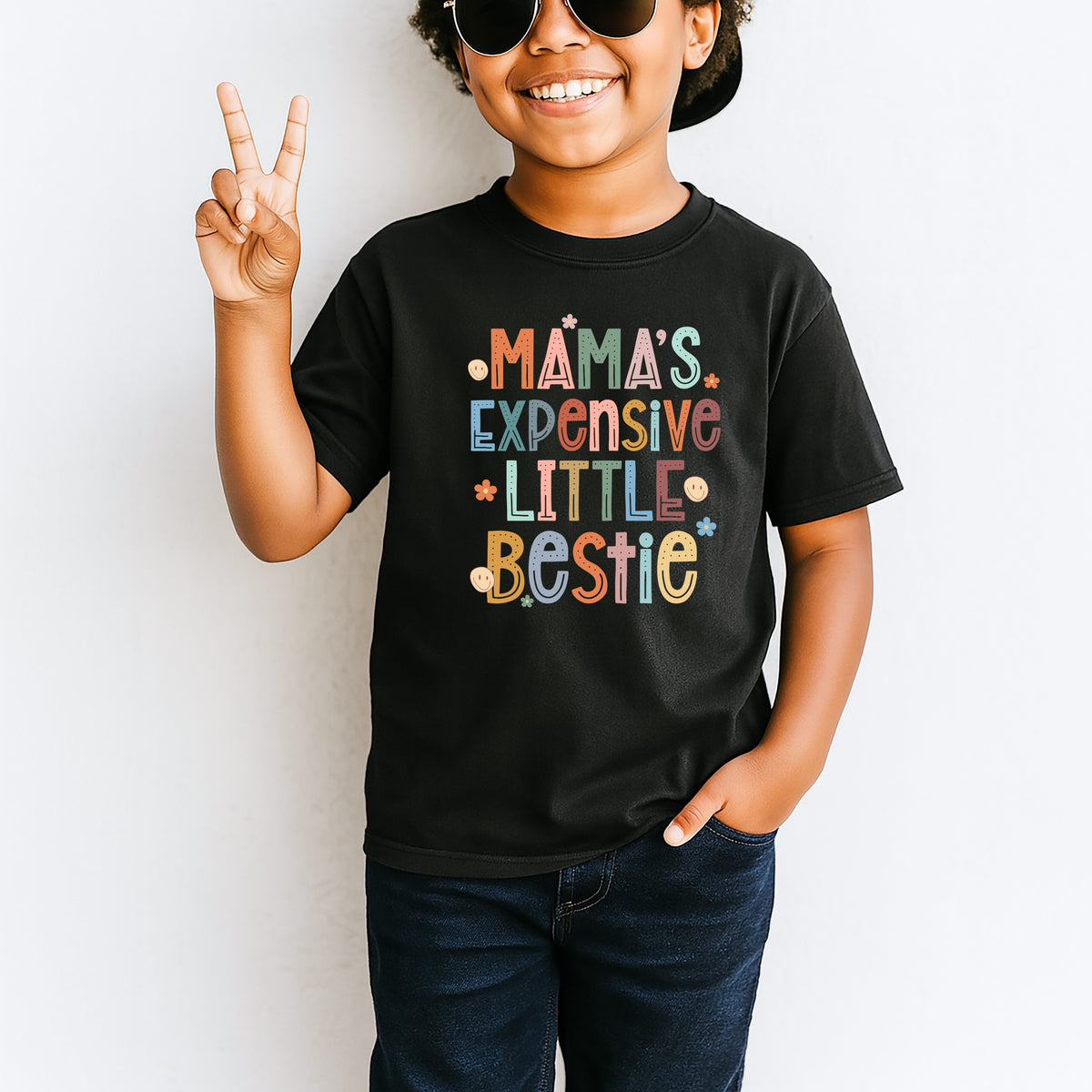 Mama's Expensive Little Bestie Printed Tee - Mama’s Little Diva, Funny Toddler Tee, Stylish Baby Gift - Youth Comfort Colors Garment-Dyed Heavyweight T-Shirt