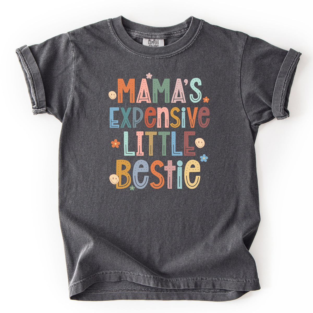 Mama's Expensive Little Bestie Printed Tee - Mama’s Little Diva, Funny Toddler Tee, Stylish Baby Gift - Youth Comfort Colors Garment-Dyed Heavyweight T-Shirt