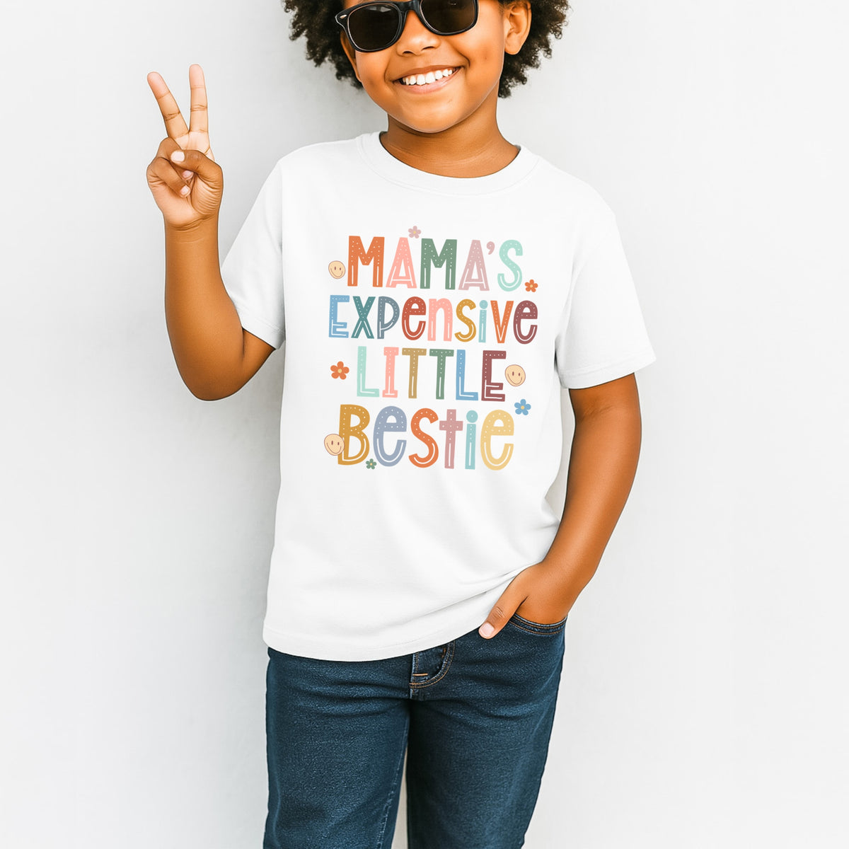 Mama's Expensive Little Bestie Printed Tee - Mama’s Little Diva, Funny Toddler Tee, Stylish Baby Gift - Youth Comfort Colors Garment-Dyed Heavyweight T-Shirt
