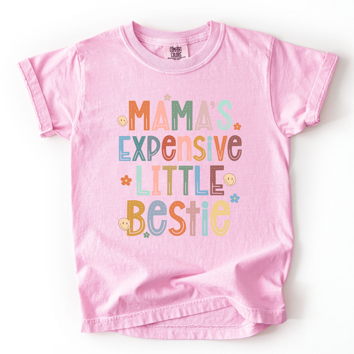 Mama's Expensive Little Bestie Printed Tee - Mama’s Little Diva, Funny Toddler Tee, Stylish Baby Gift - Youth Comfort Colors Garment-Dyed Heavyweight T-Shirt