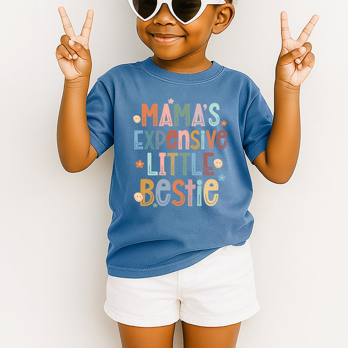 Mama's Expensive Little Bestie Printed Tee - Mama’s Little Diva, Funny Toddler Tee, Stylish Baby Gift - Youth Comfort Colors Garment-Dyed Heavyweight T-Shirt
