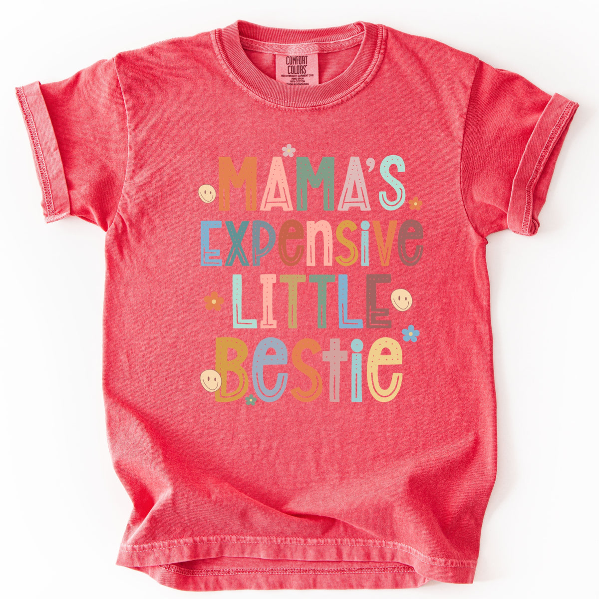 Mama's Expensive Little Bestie Printed Tee - Mama’s Little Diva, Funny Toddler Tee, Stylish Baby Gift - Youth Comfort Colors Garment-Dyed Heavyweight T-Shirt