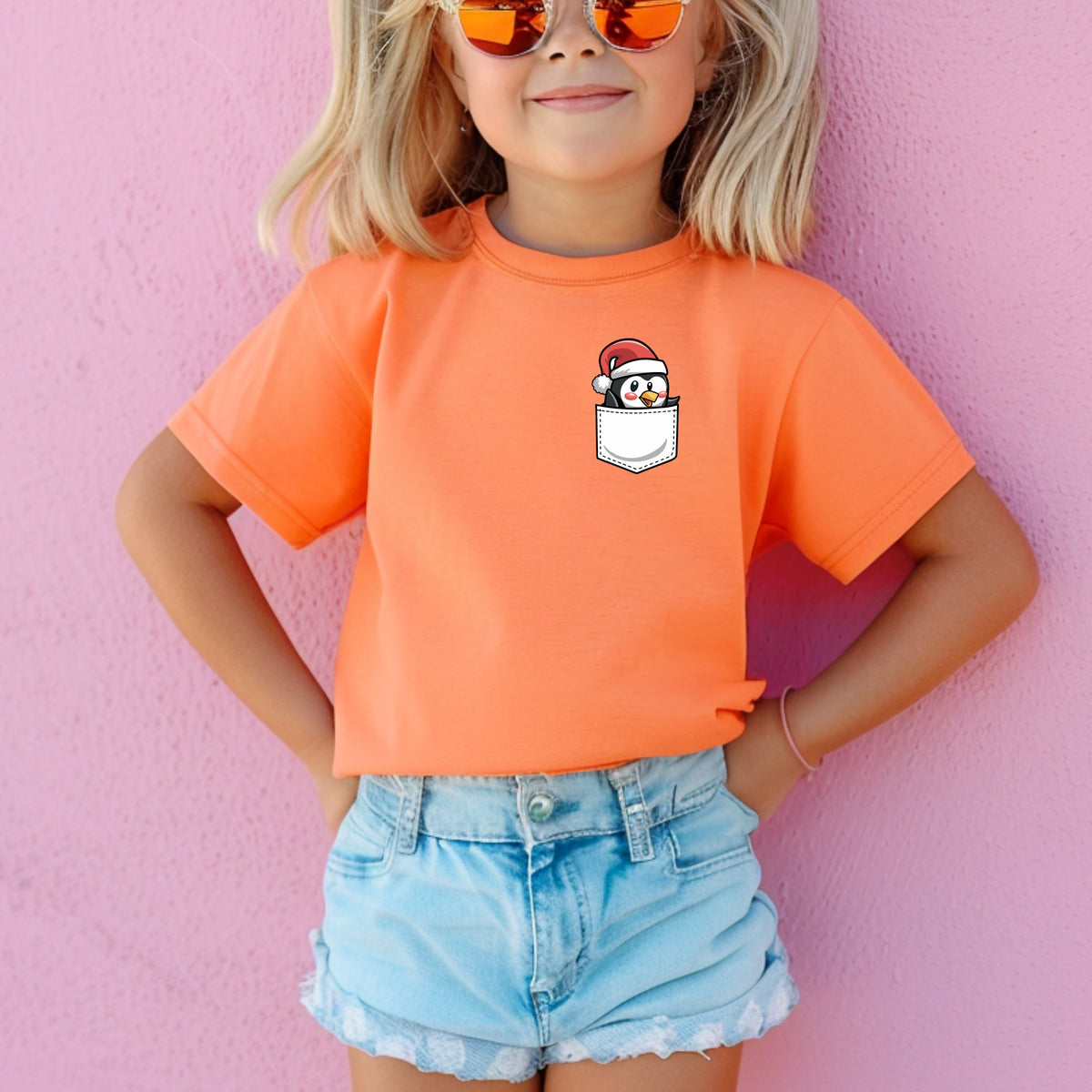 Christmas Penguin Pocket Print Kids - Youth Comfort Colors T-Shirt