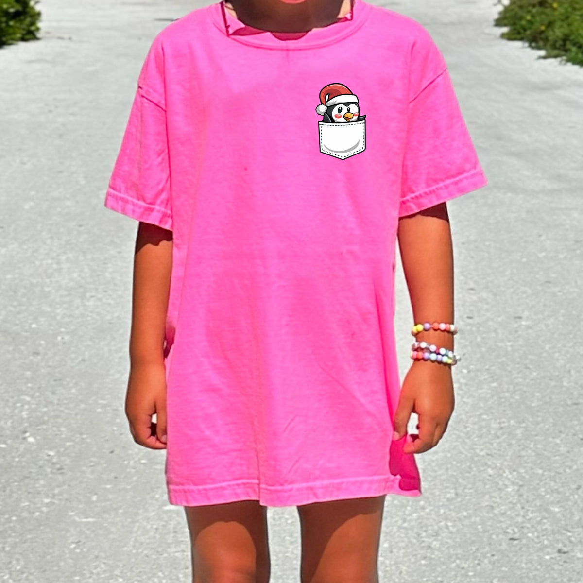 Christmas Penguin Pocket Print Kids - Youth Comfort Colors T-Shirt