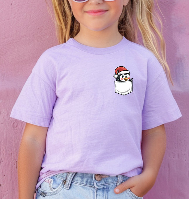Christmas Penguin Pocket Print Kids - Youth Comfort Colors T-Shirt
