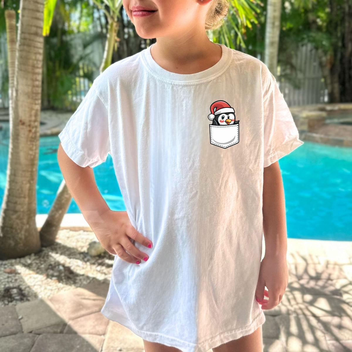 Christmas Penguin Pocket Print Kids - Youth Comfort Colors T-Shirt