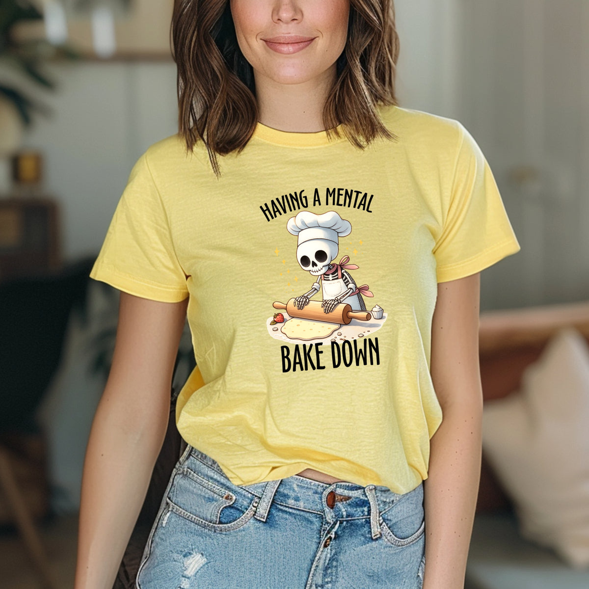 Having a Mental Bakedown Printed Tee - Mental Relatable Quote, Funny Anxiety Shirt, Cute Funny Stress Graphic Tee - Softstyle 100% Cotton T-Shirt – Comfy Unisex Fit, Premium Quality Tee