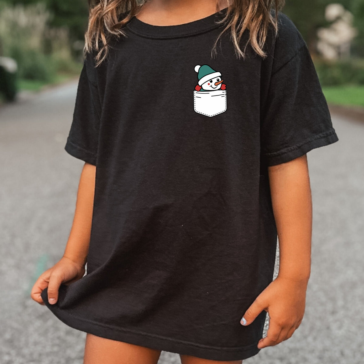 Christmas Snowman Pocket Print Kids - Youth Comfort Colors T-Shirt