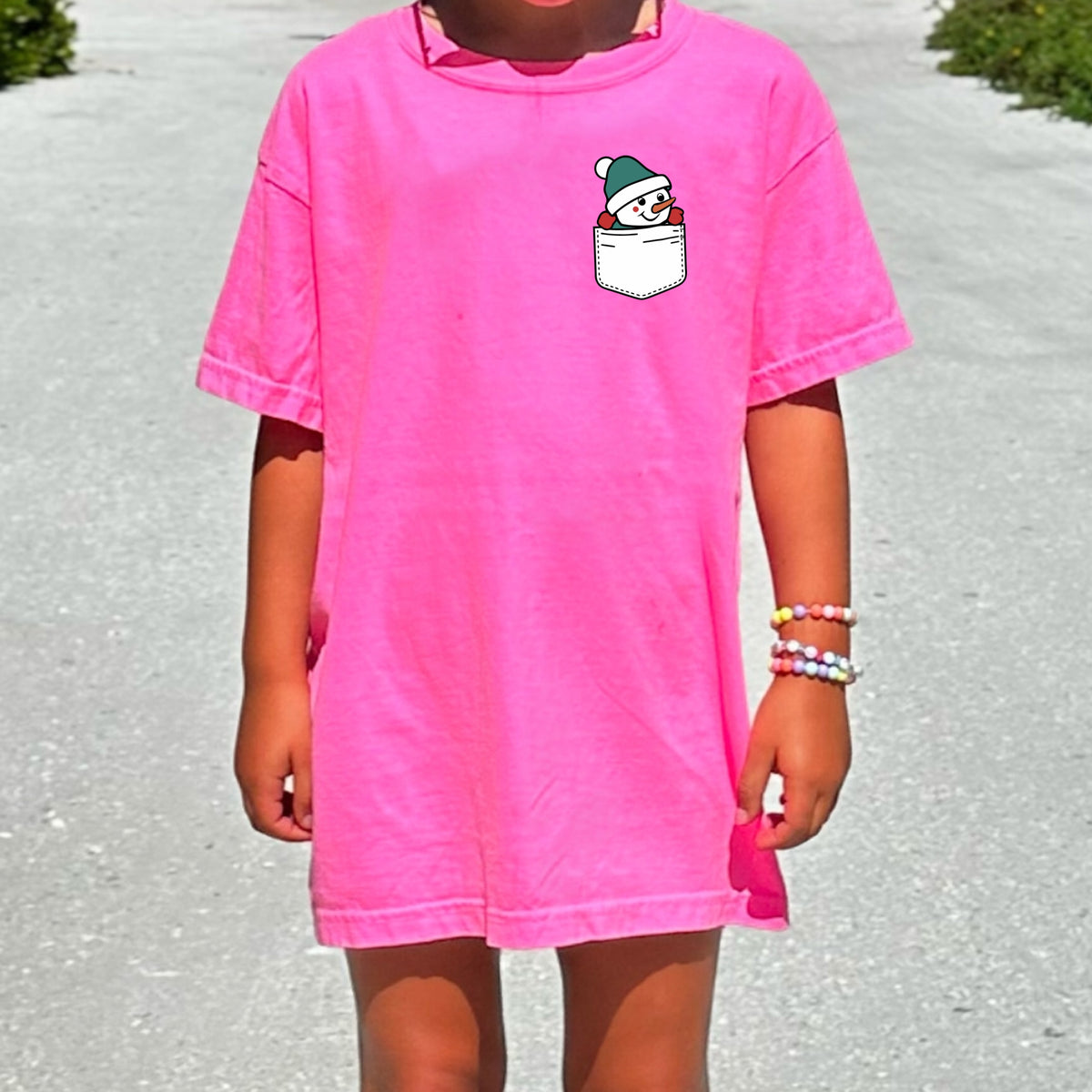 Christmas Snowman Pocket Print Kids - Youth Comfort Colors T-Shirt