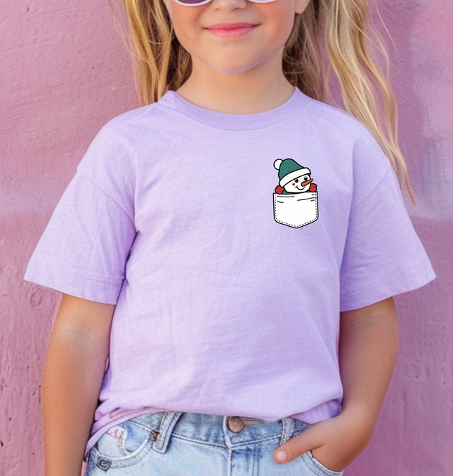 Christmas Snowman Pocket Print Kids - Youth Comfort Colors T-Shirt