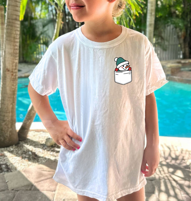 Christmas Snowman Pocket Print Kids - Youth Comfort Colors T-Shirt