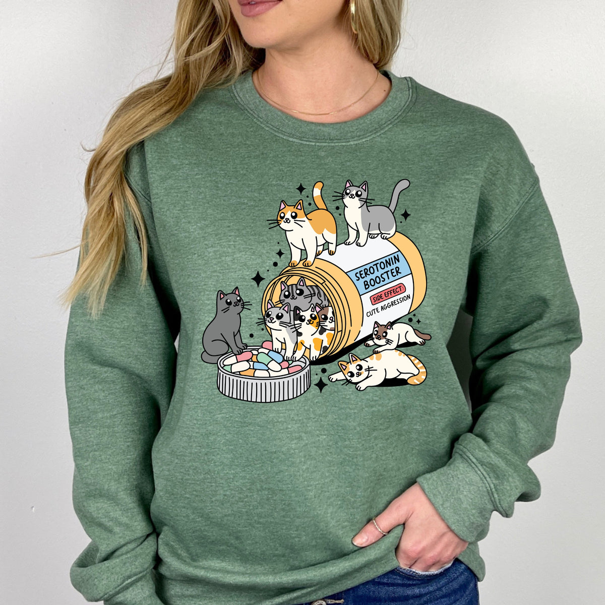 Seratonin Booster Cat - Adult Crewneck Sweatshirt