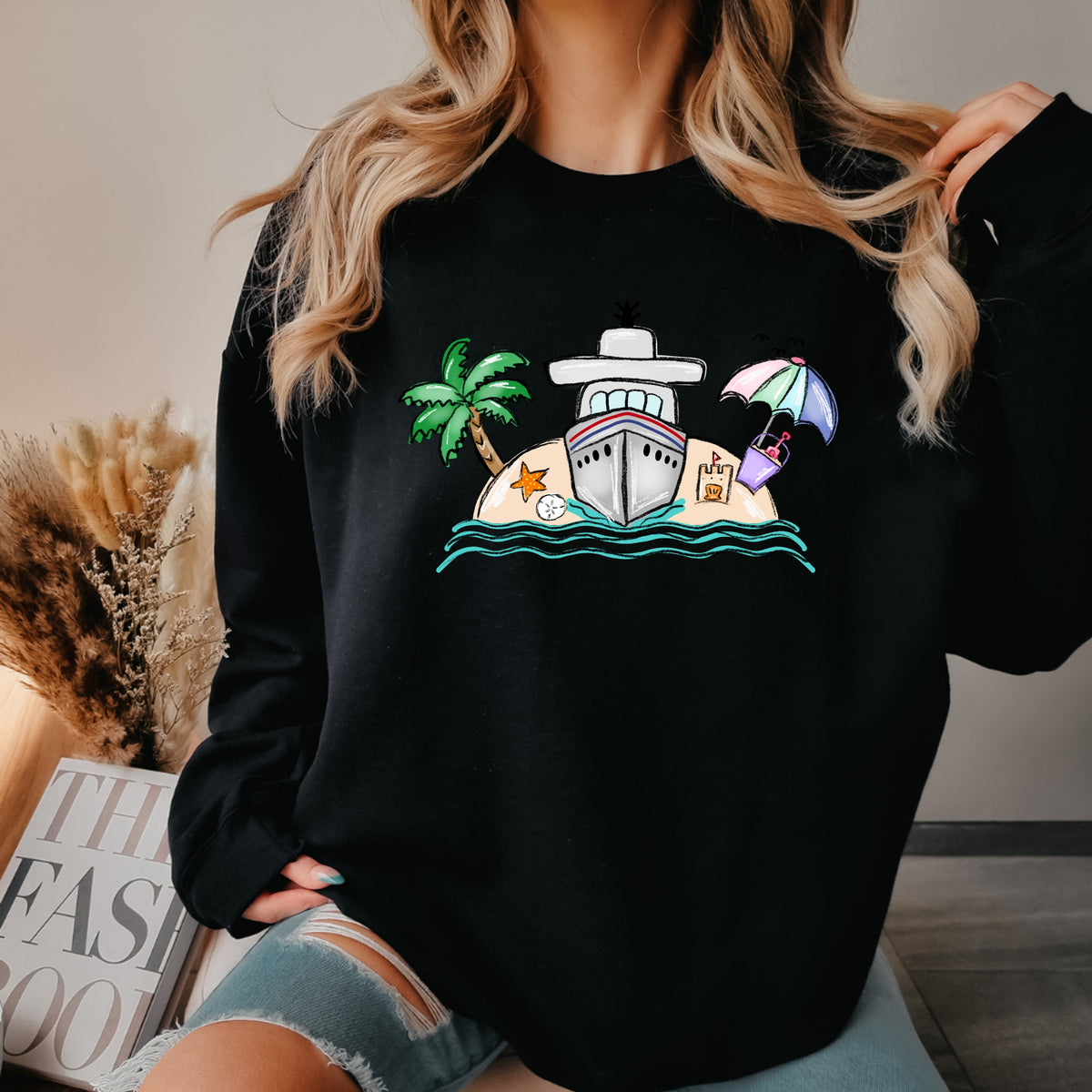 Beach Cruise Scene - Adult Crewneck Sweatshirt