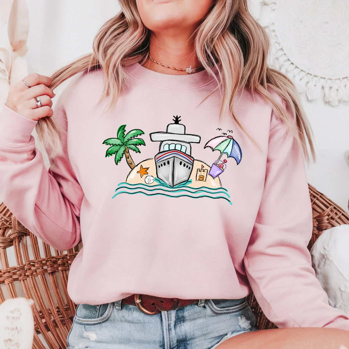 Beach Cruise Scene - Adult Crewneck Sweatshirt