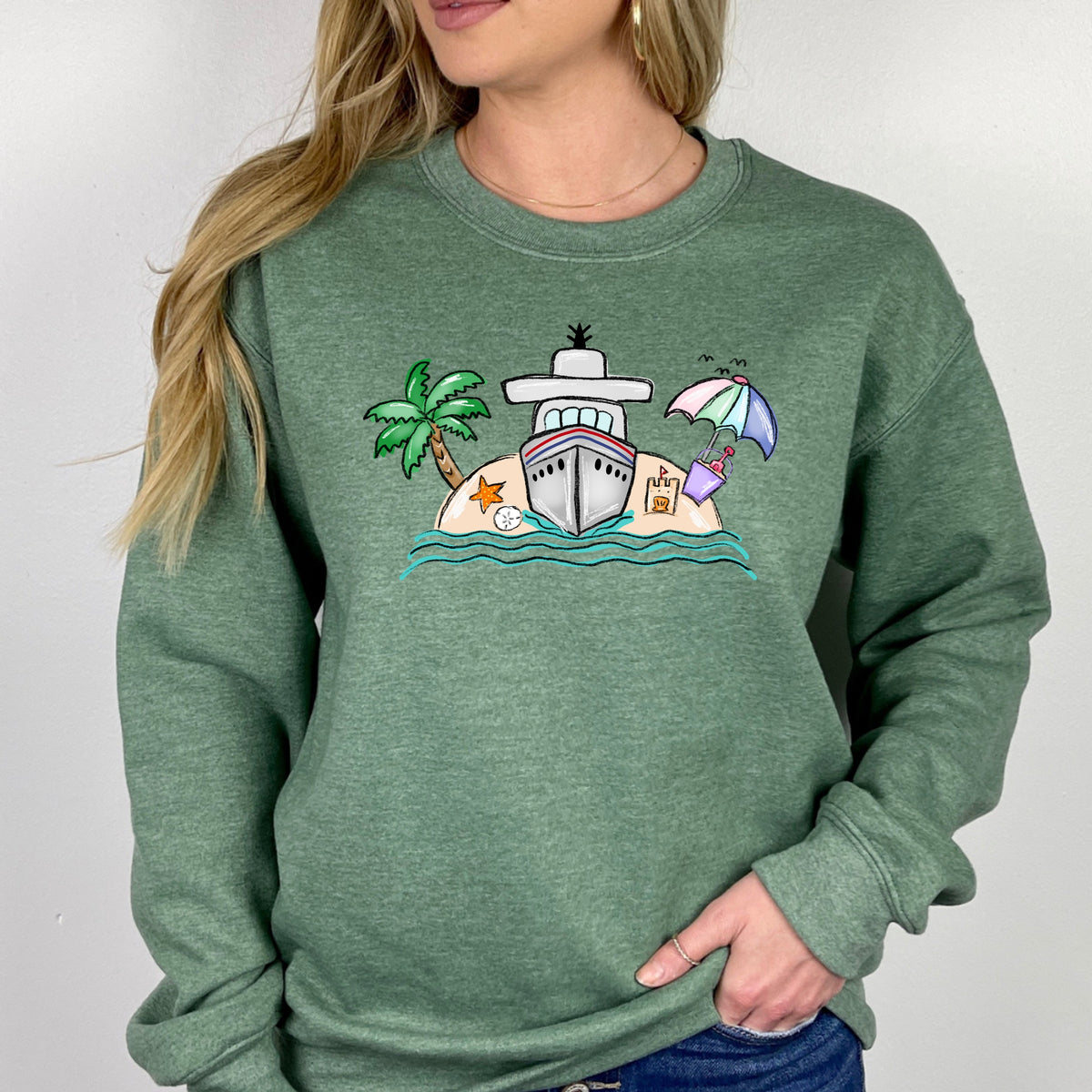 Beach Cruise Scene - Adult Crewneck Sweatshirt