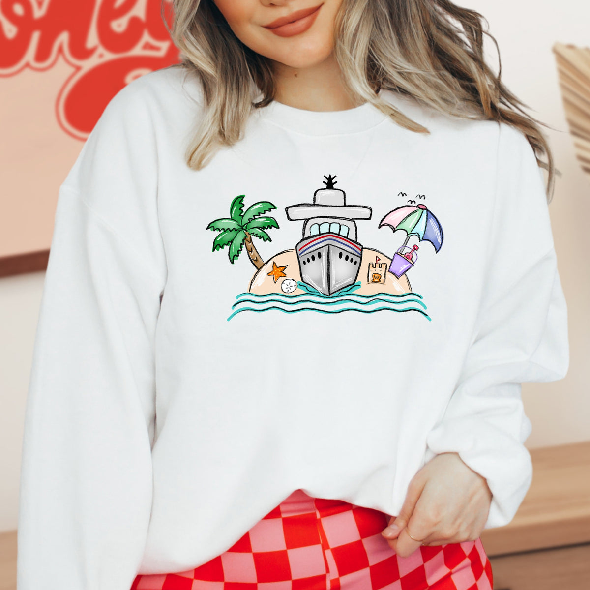 Beach Cruise Scene - Adult Crewneck Sweatshirt