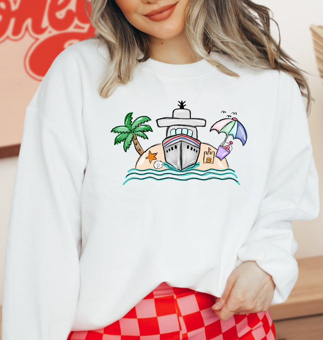 Beach Cruise Scene - Adult Crewneck Sweatshirt