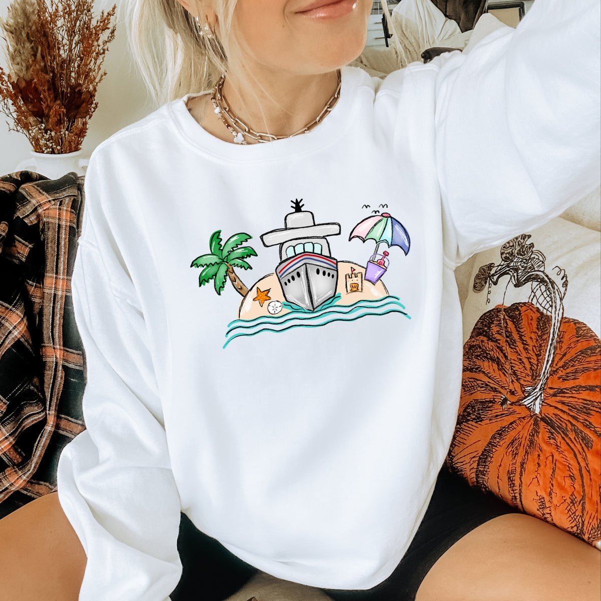 Beach Cruise Scene - Adult Crewneck Sweatshirt