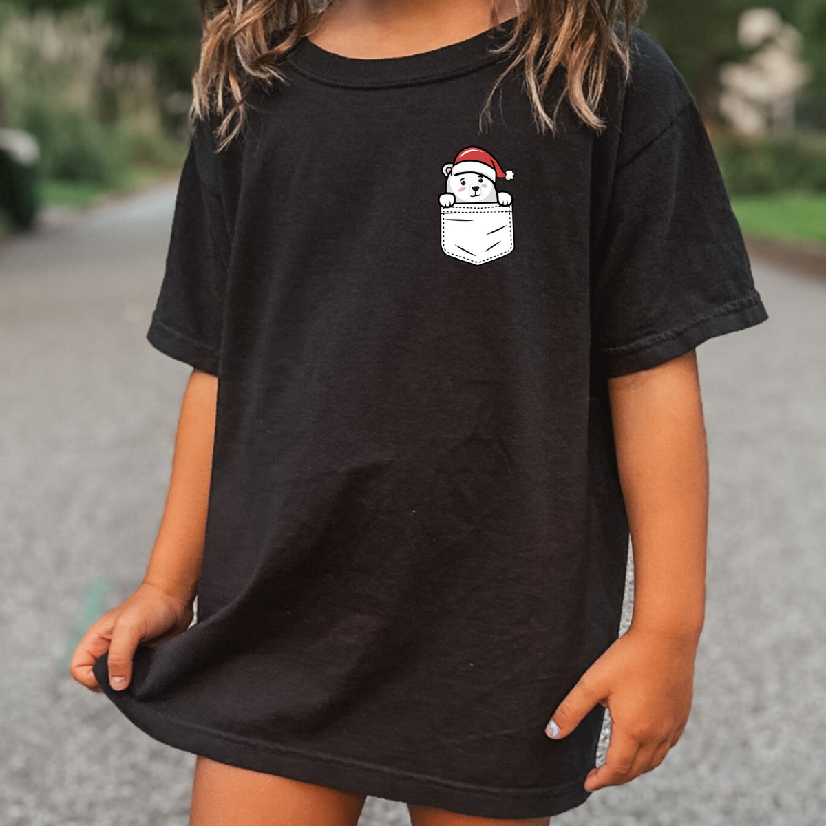 Christmas Polar Bear Pocket Print Kids - Youth Comfort Colors T-Shirt