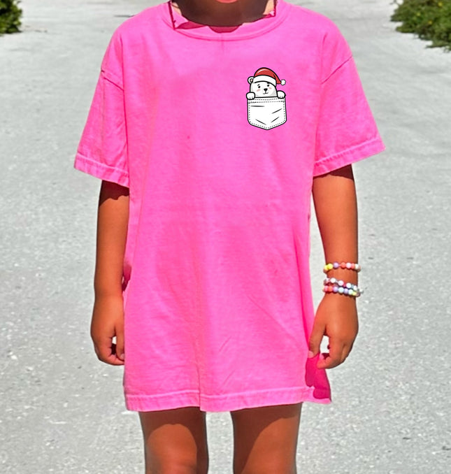 Christmas Polar Bear Pocket Print Kids - Youth Comfort Colors T-Shirt
